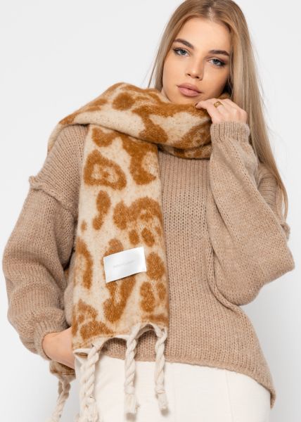 Scarf with leo print - camel