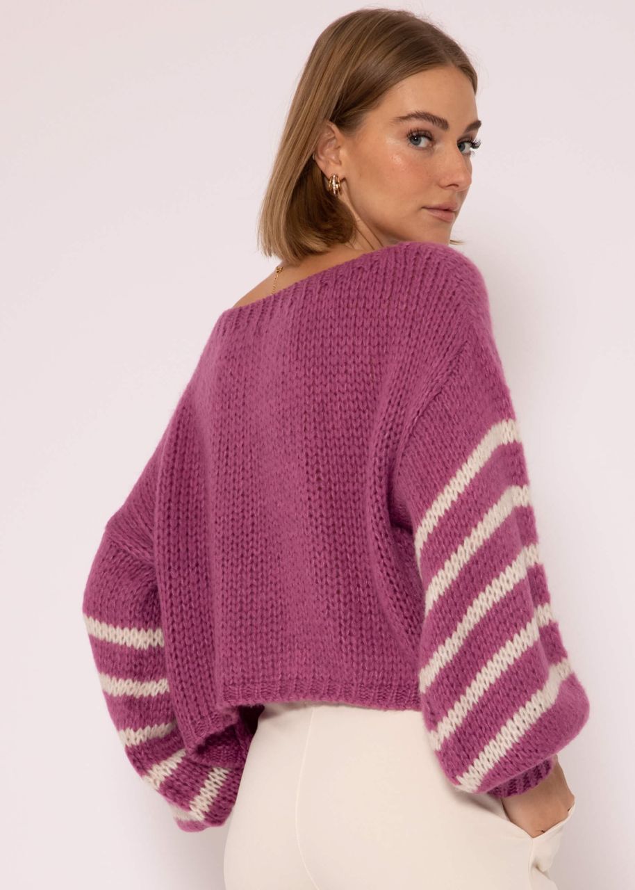 Jumper with striped sleeves - mauve-light beige