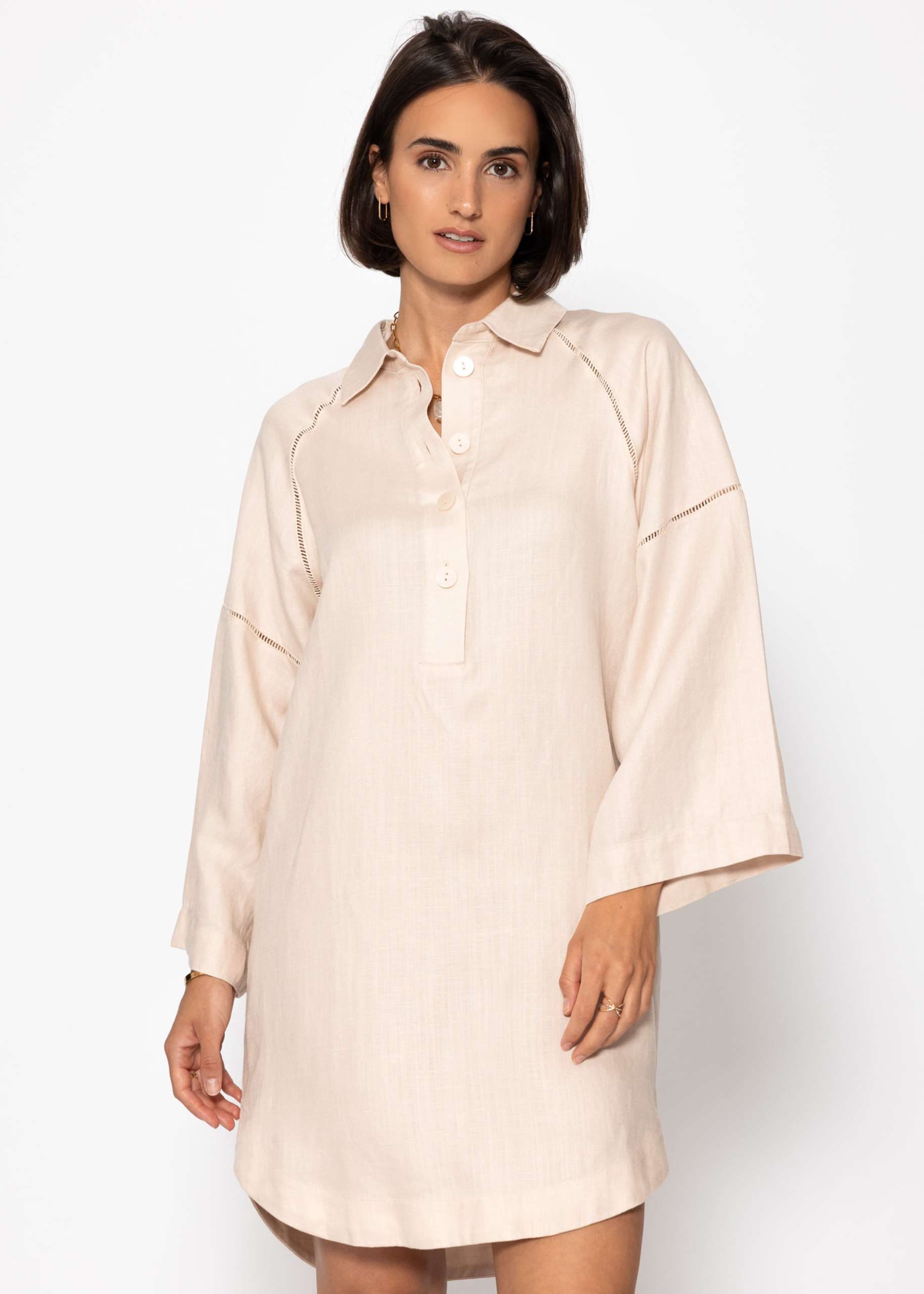 Linen dress with button placket - cream