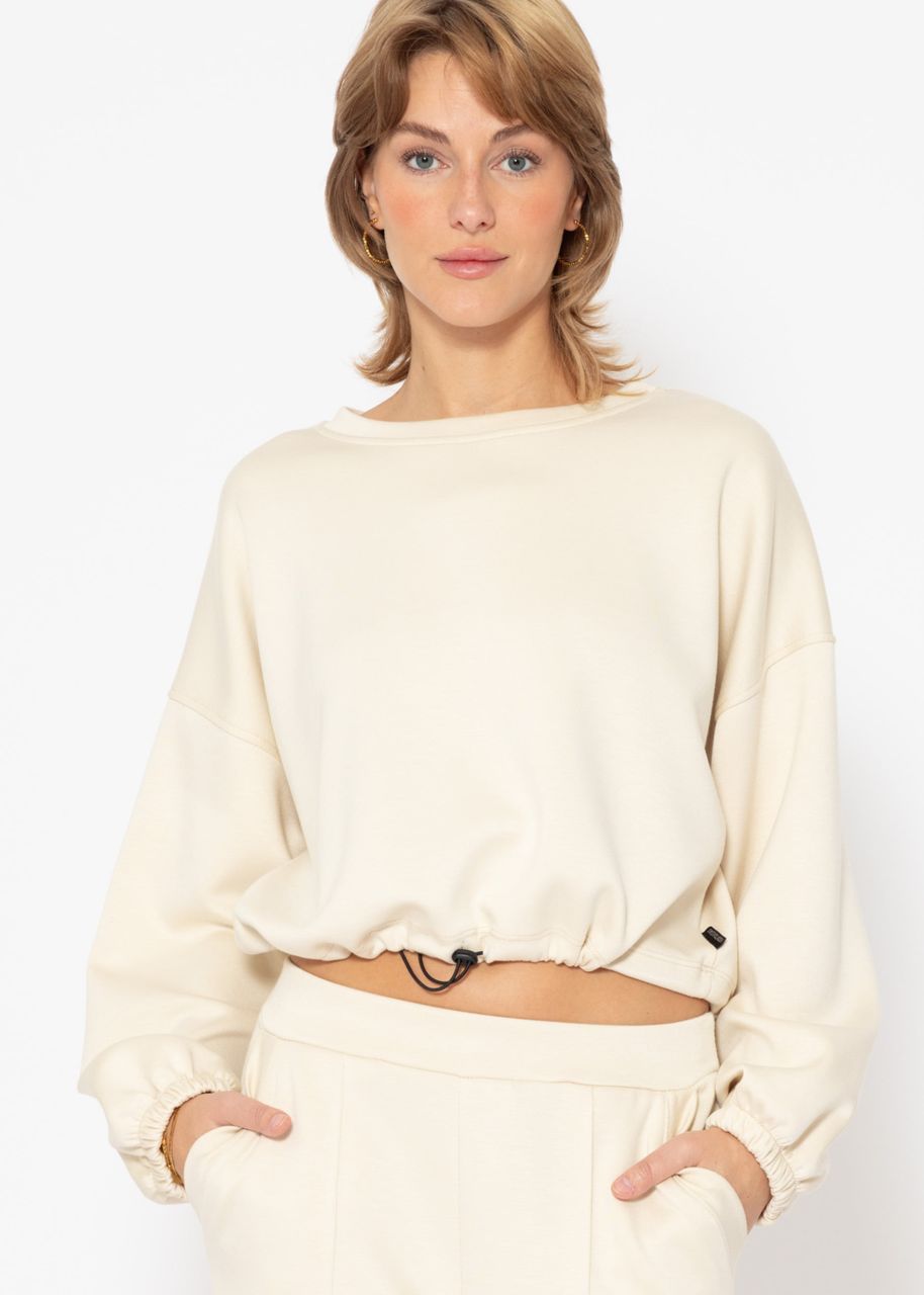 Soft crop sweatshirt with balloon sleeves - offwhite