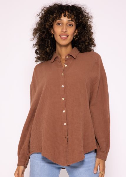 Muslin blouse oversize, short, cafelatte