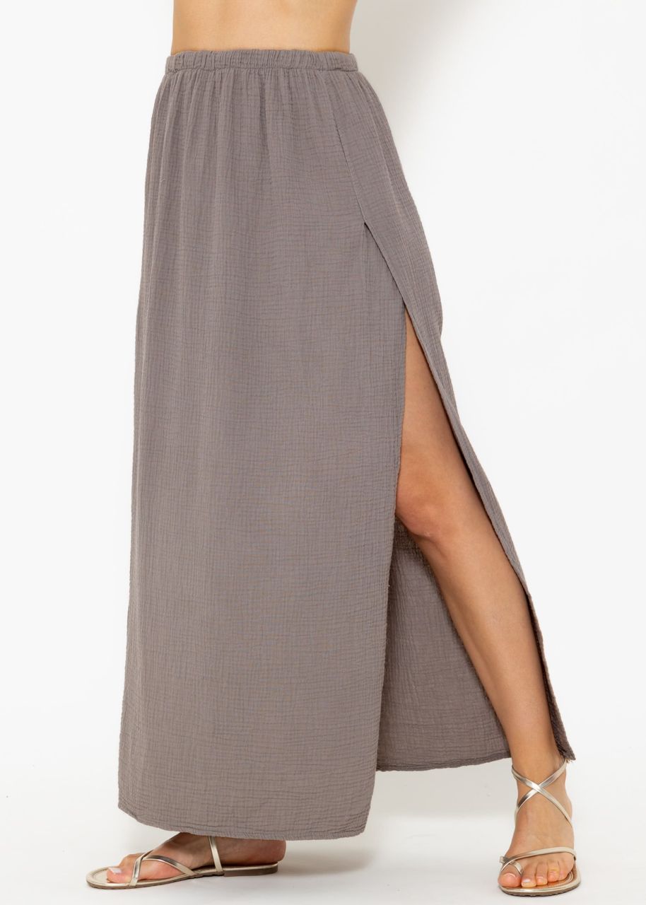 Long muslin skirt with high slit - taupe