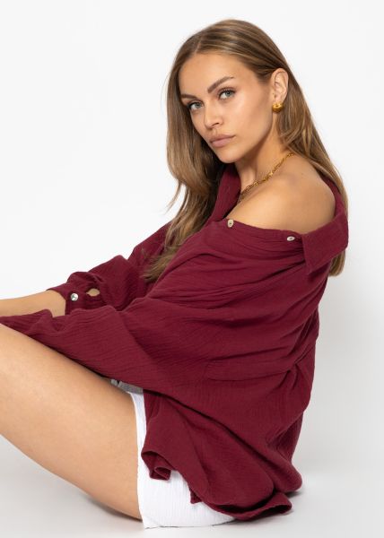Muslin blouse oversize, short, dark red