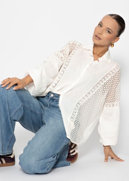 Linen blouse with lace - offwhite