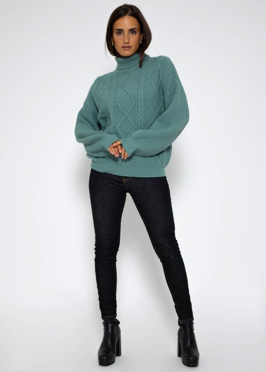 Cable knit turtleneck jumper - green