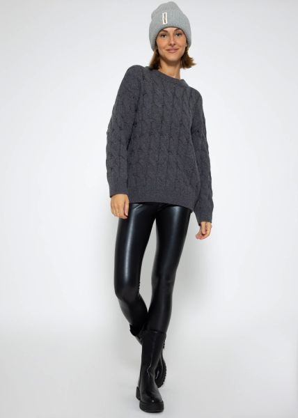 Knitted jumper with cable stitch - dark grey