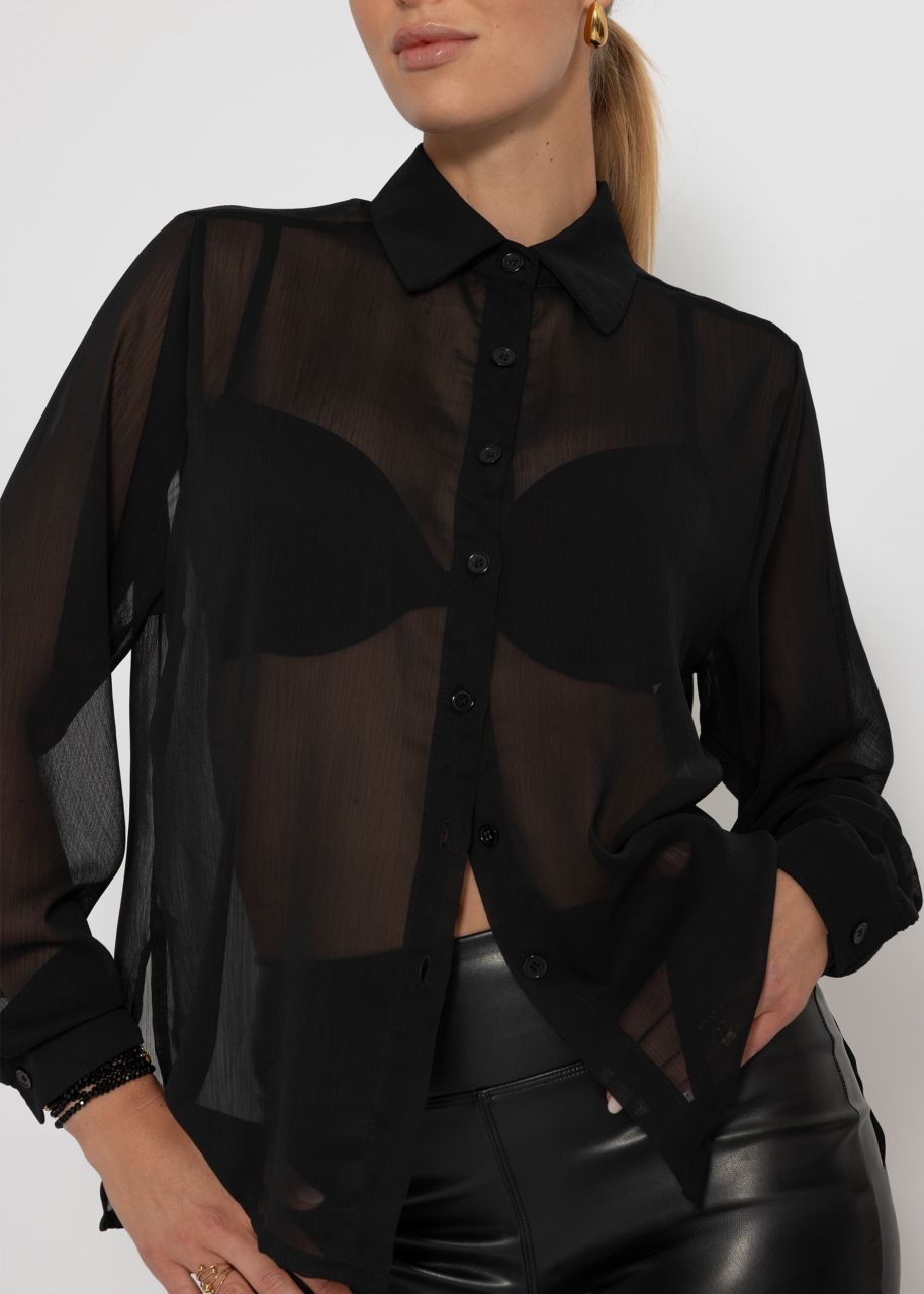 Chiffon blouse with structure - black