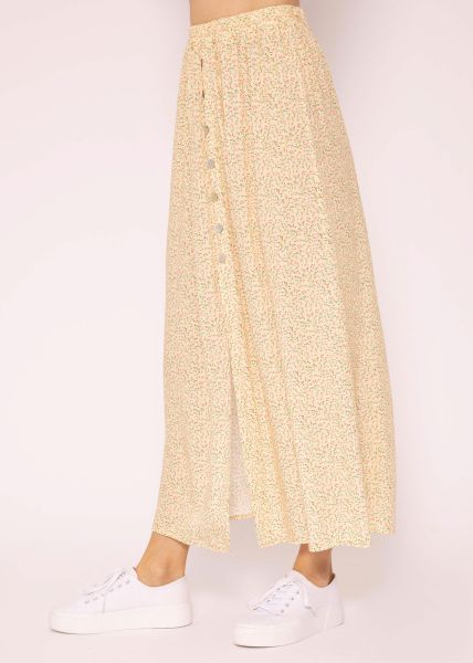 Long skirt with floral print, beige