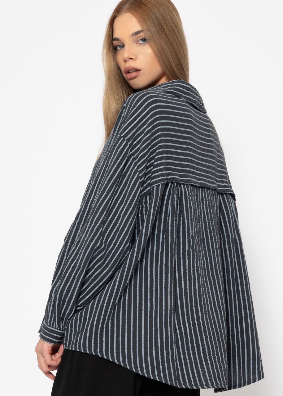 Oversize muslin blouse with light stripes - grey