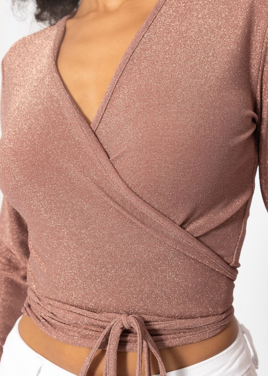 Glittery wrap around long sleeve shirt - pink