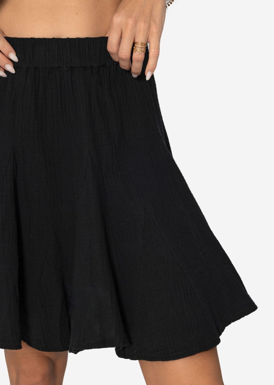 Muslin skirt with godet pleats - black