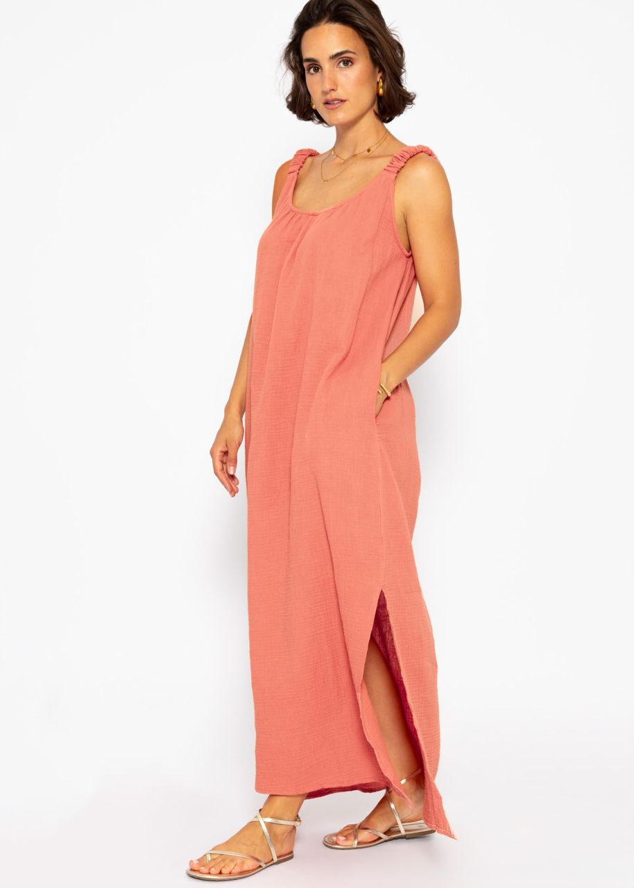 Maxi muslin dress with pockets - lobster