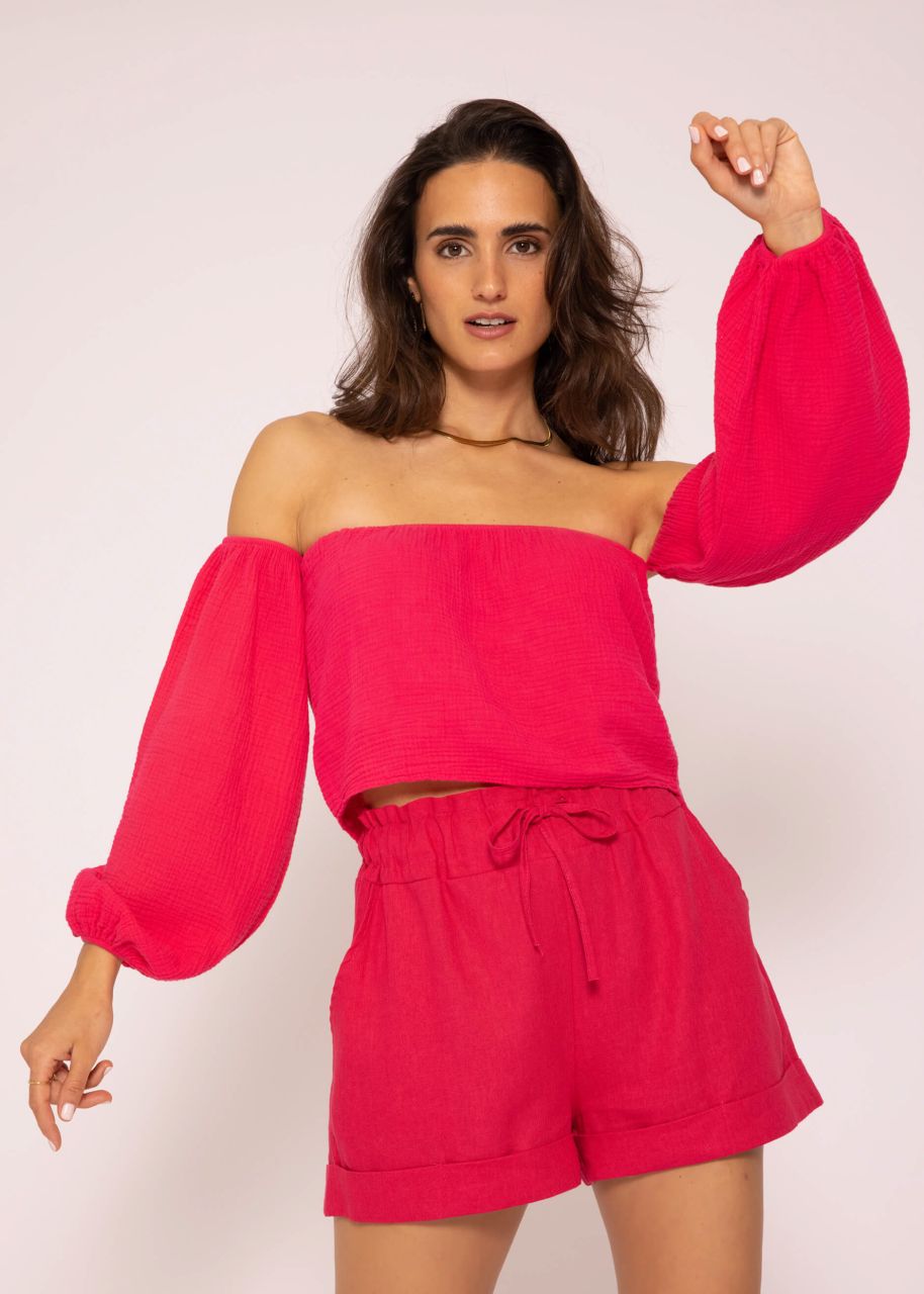 Muslin top, off the shoulder, raspberry red