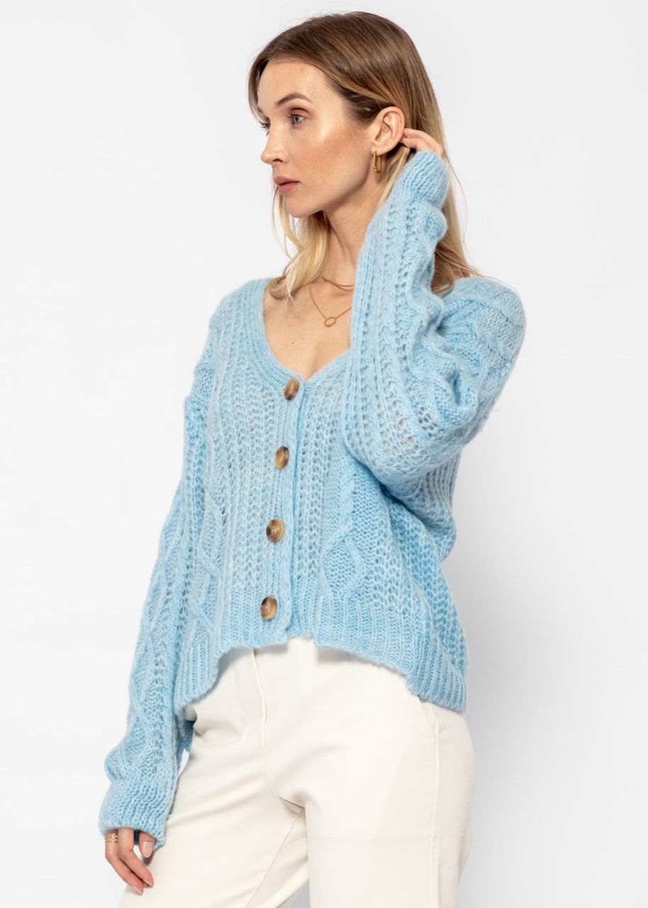 Oversized cardigan with cable knit pattern - light blue