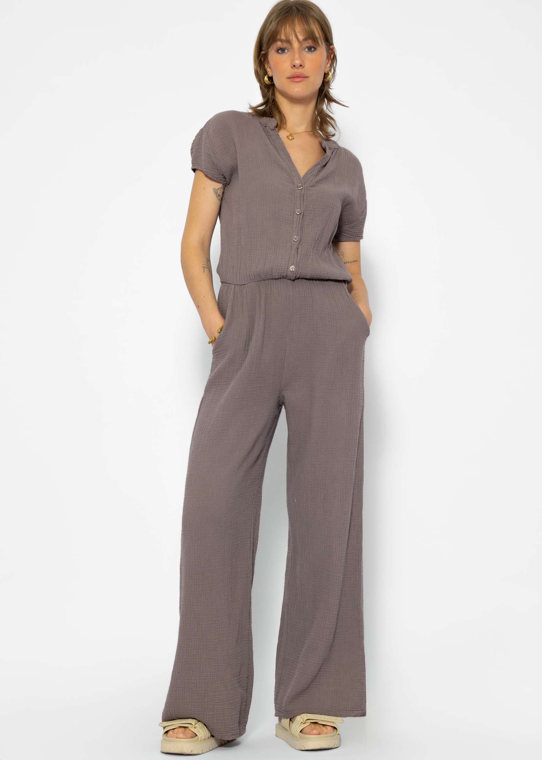 Casual muslin jumpsuit - taupe