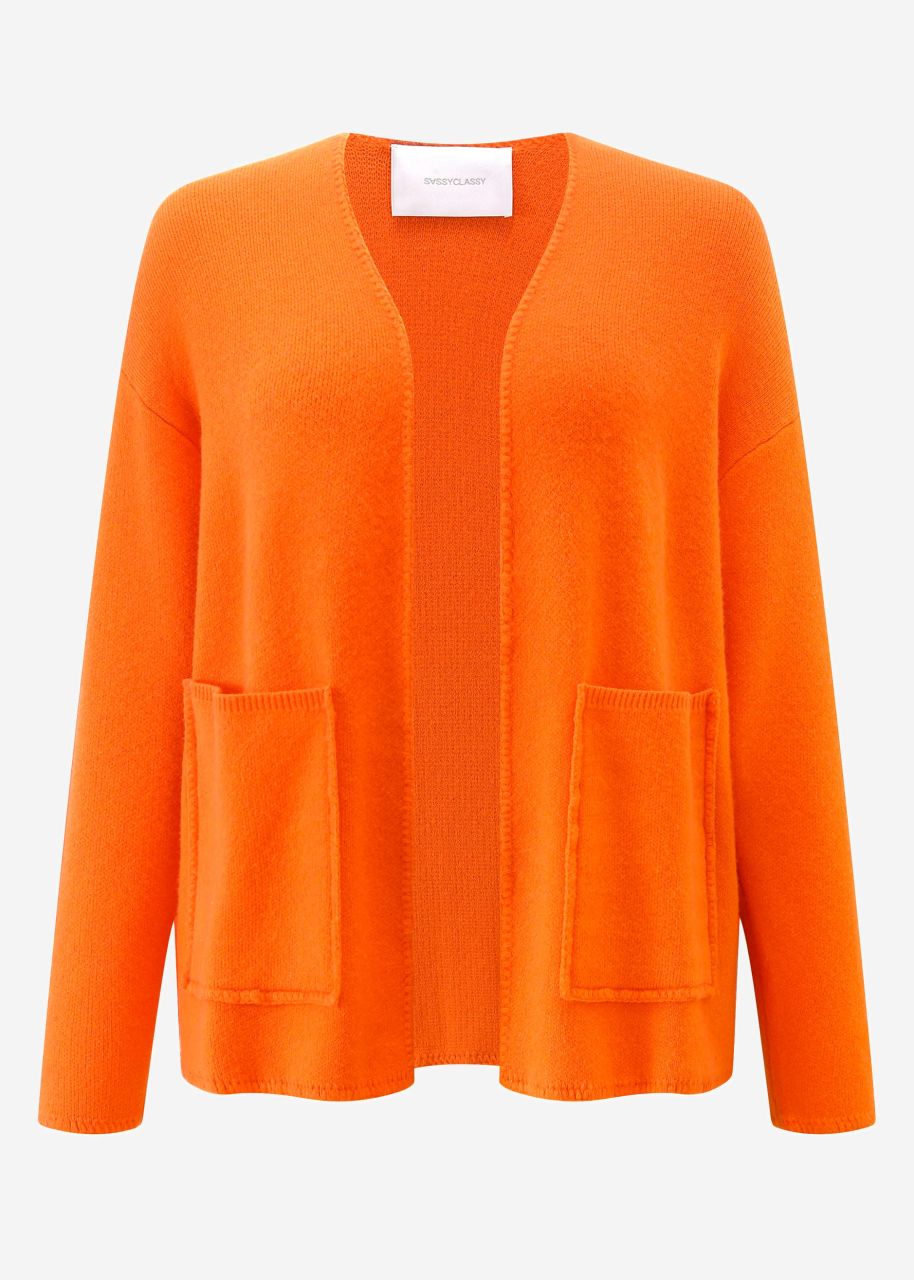 Open cardigan with patch pockets - tangerine