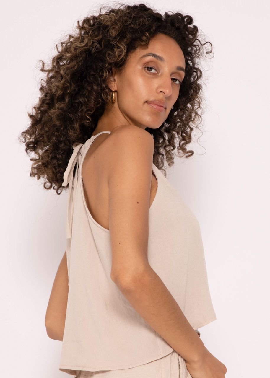 Shimmering off the shoulder viscose top, beige