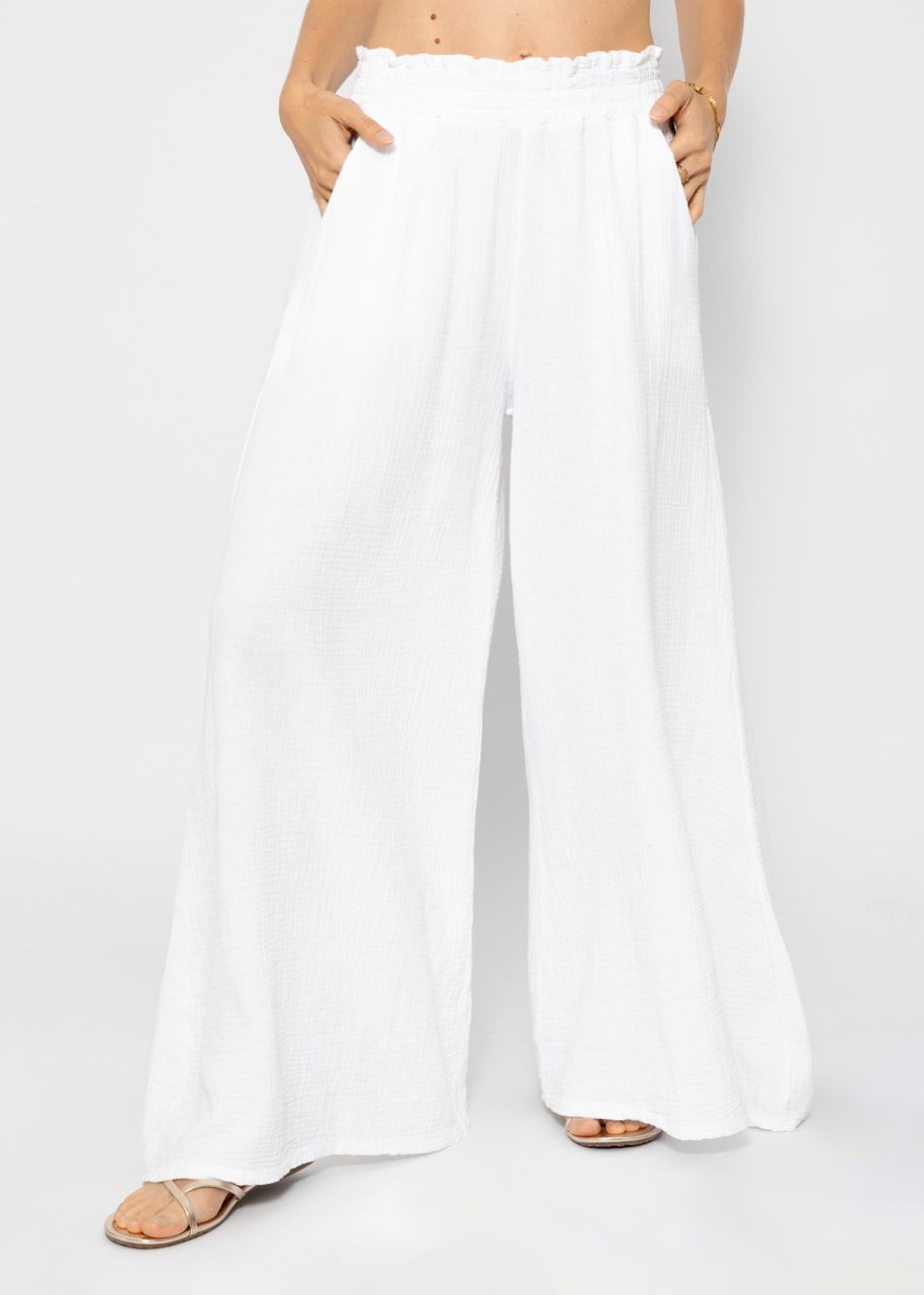 Muslin pants with wide leg - white