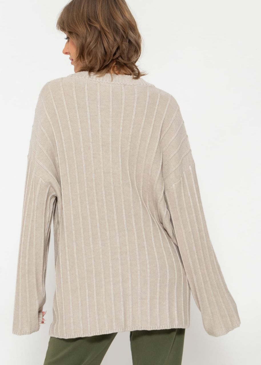 Flowing cardigan with ribbed texture - beige