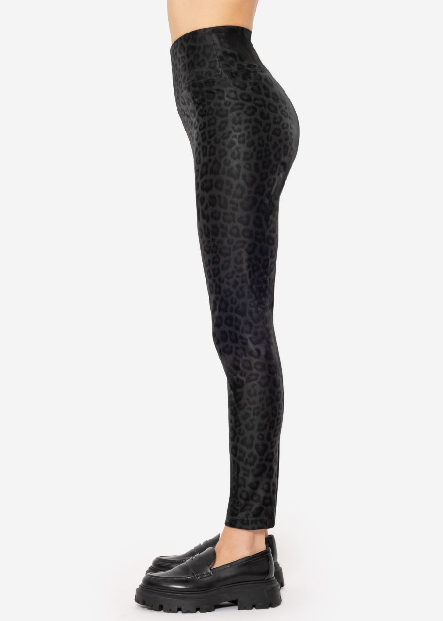 Thermo faux leather leggings with leo print - black