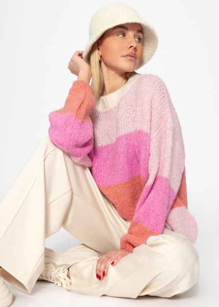 Striped knitted sweater - pink-peach