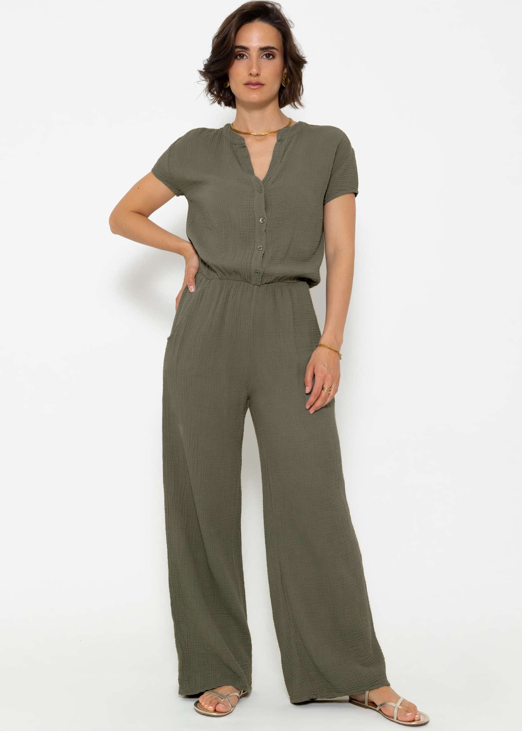 Casual muslin jumpsuit - khaki