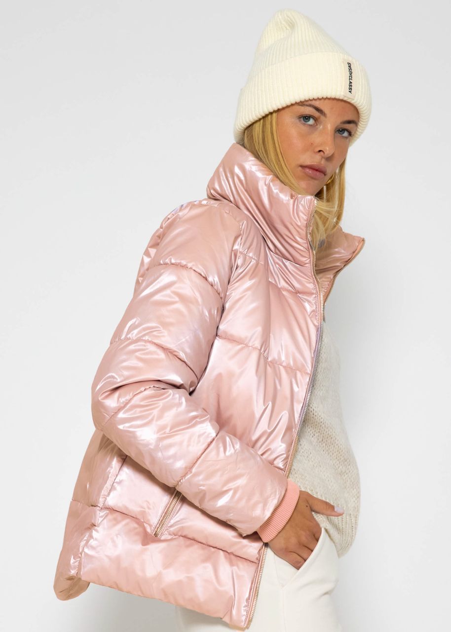 Puffer jacket with stand-up collar - pink