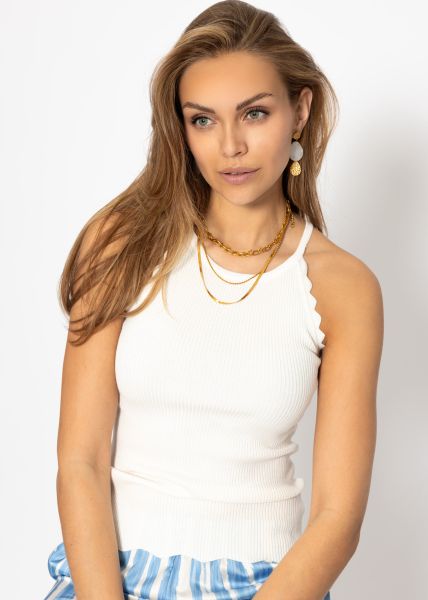 Knit top with scalloped edge, offwhite