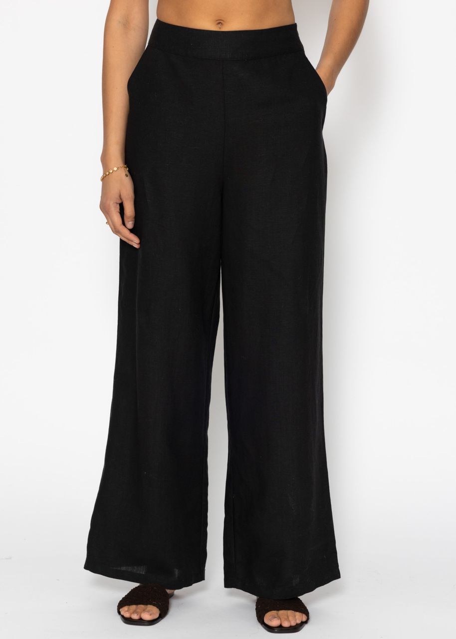 Linen straight leg trousers - black