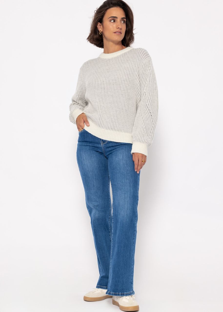 2-tone ribbed sweater - gray-offwhite