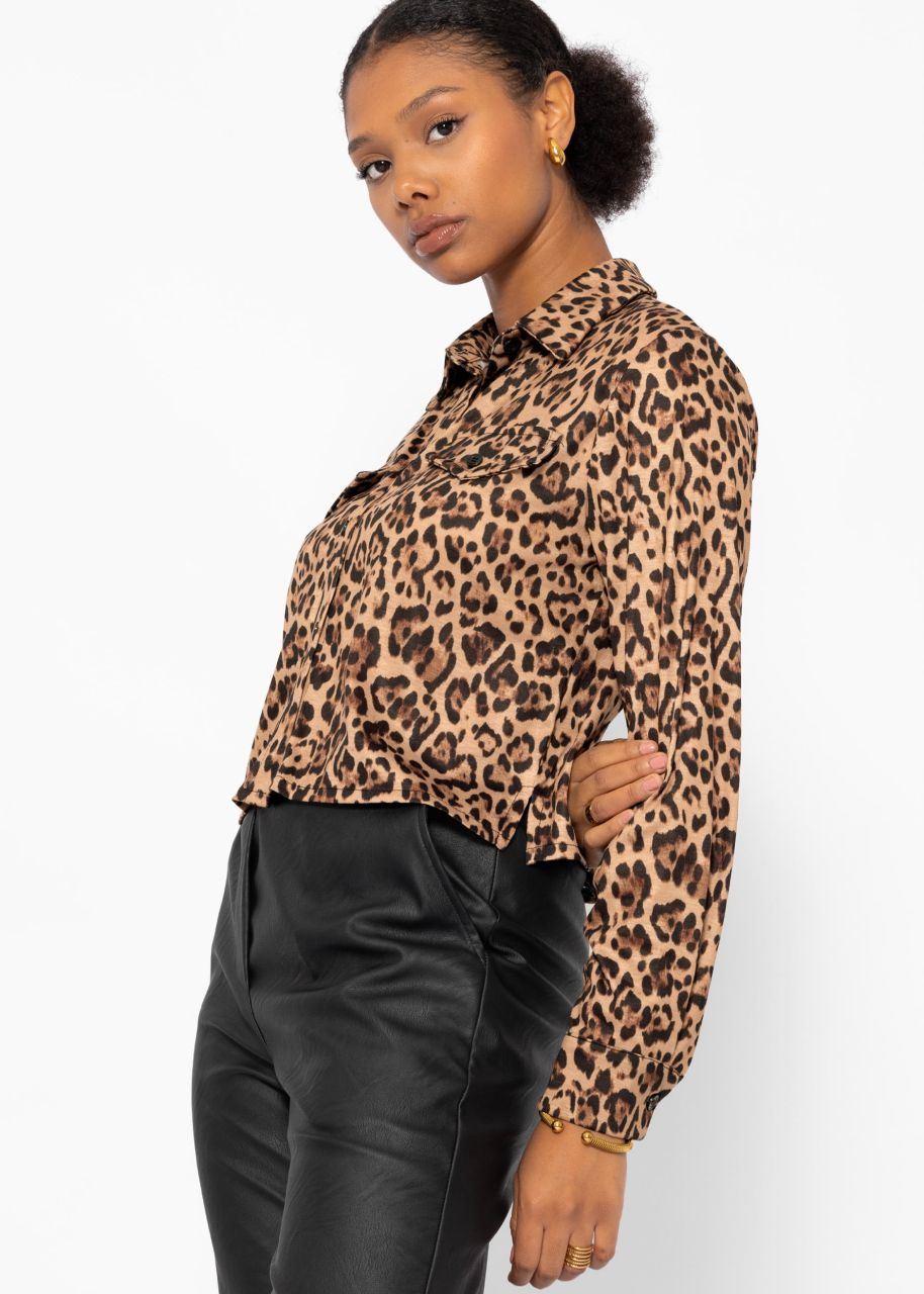 Jersey blouse with leo print - brown