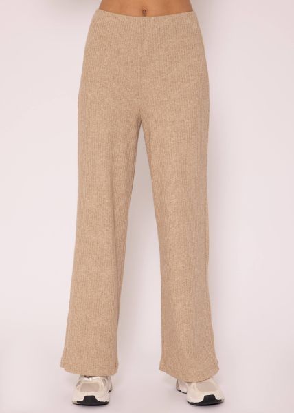 Ribbed trousers with wide leg, taupe