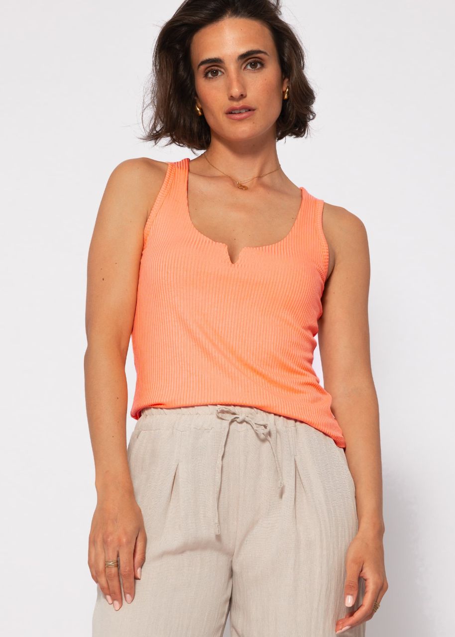Ribbed top with V-neck - peach