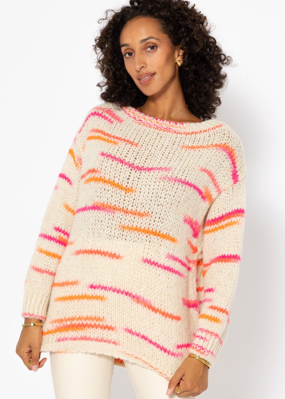 Oversized jumper with orange and pink stripes - beige