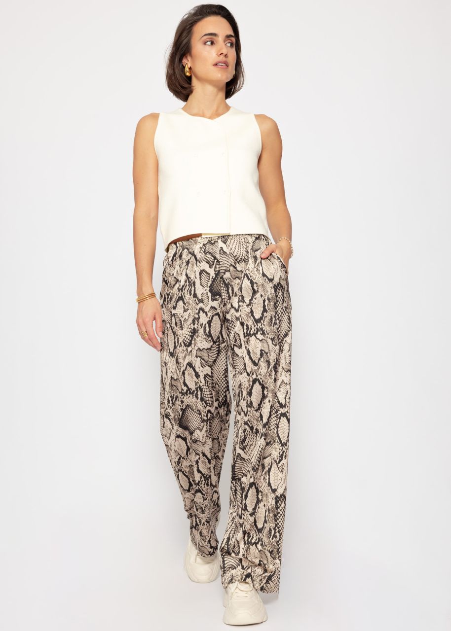 Satin trousers with snake print - brown