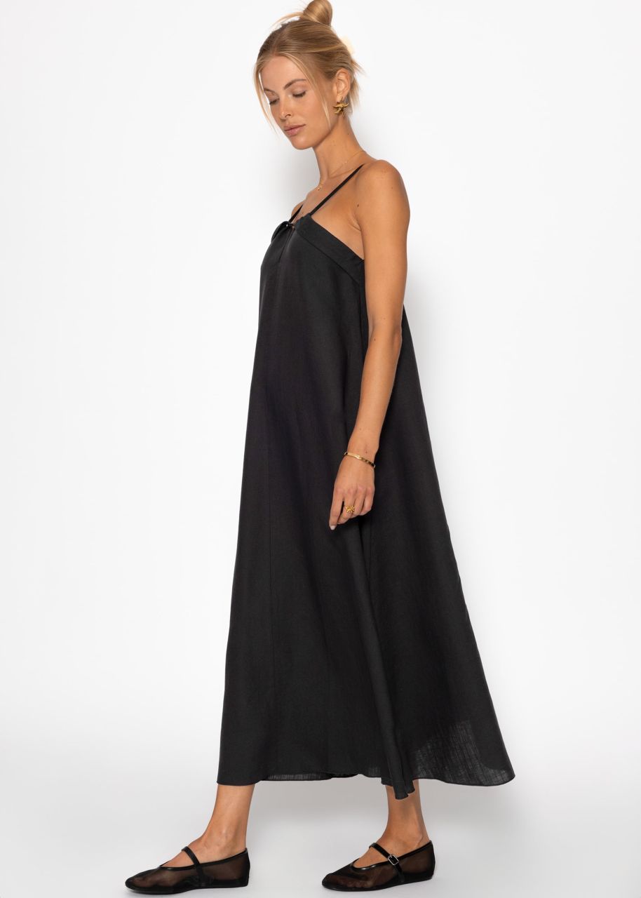 Linen dress with spaghetti straps - black