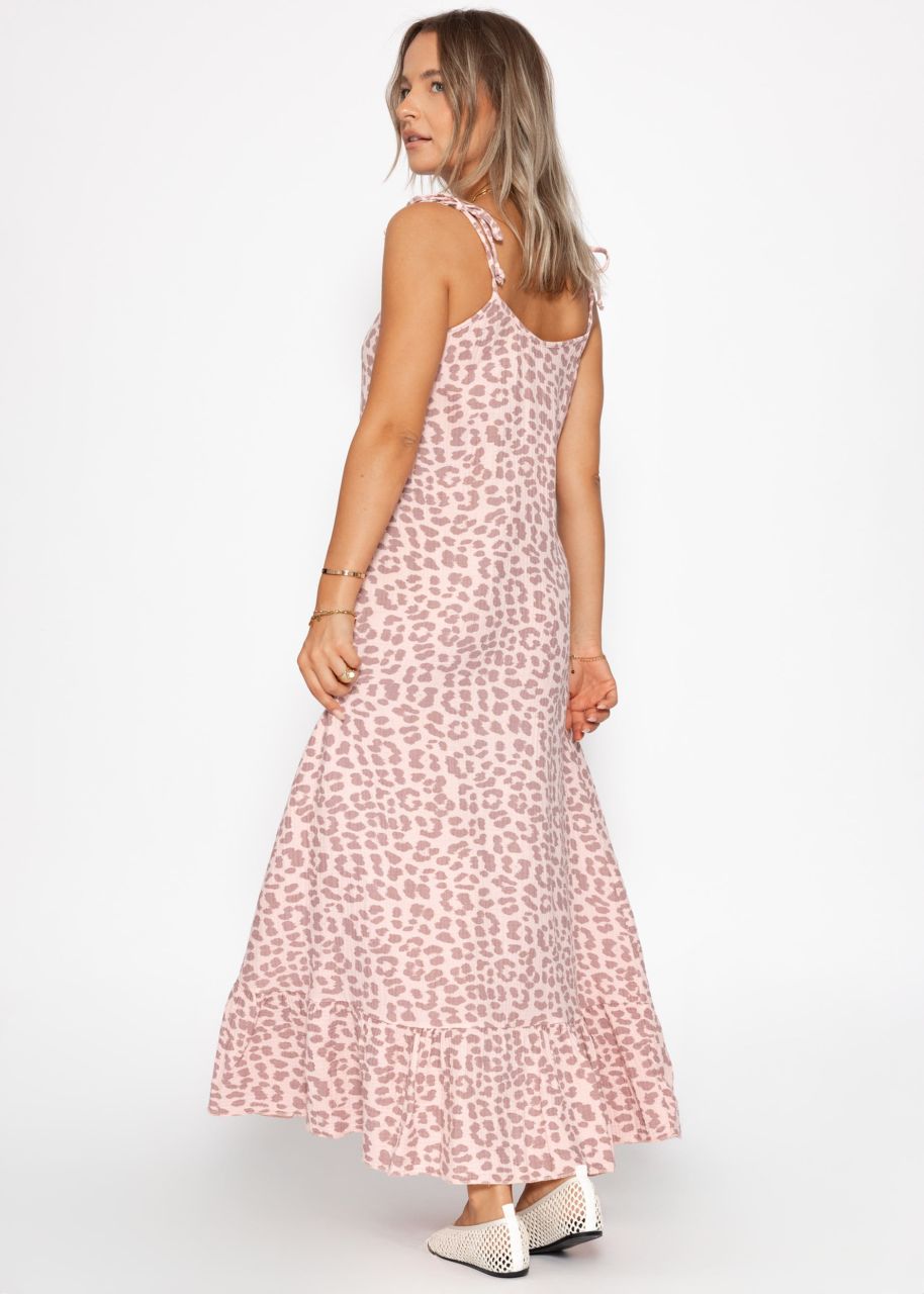 Muslin maxi dress with leo print - pink