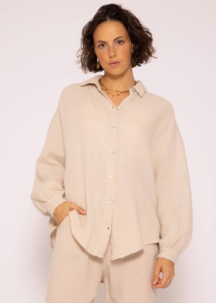 Muslin blouse oversize, short, beige