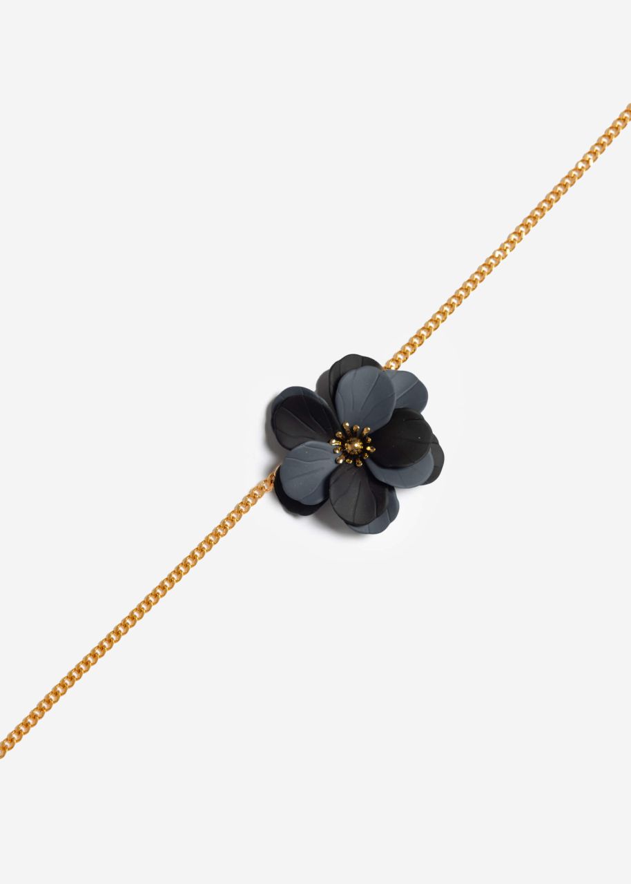 Necklace with black/grey flower - gold
