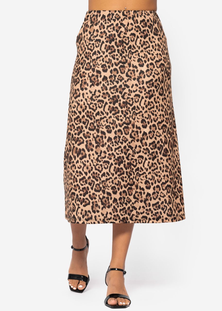 Jersey skirt with leo print - brown