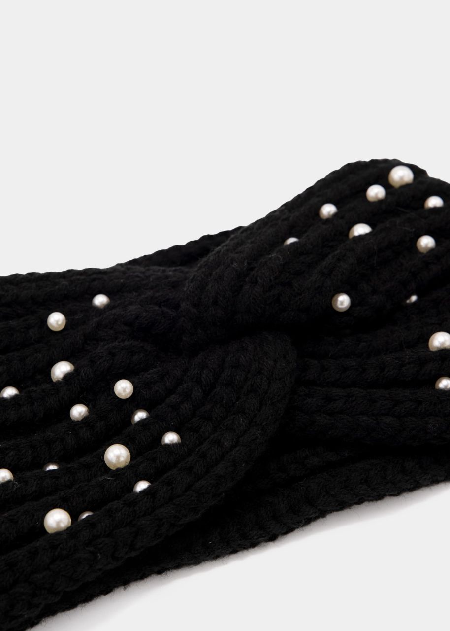 Headband with pearls - black