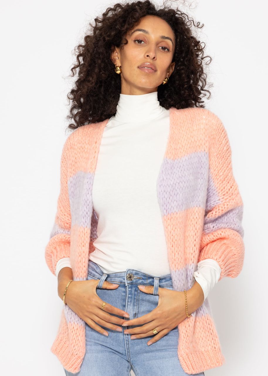 Striped oversize cardigan - peach-lilac