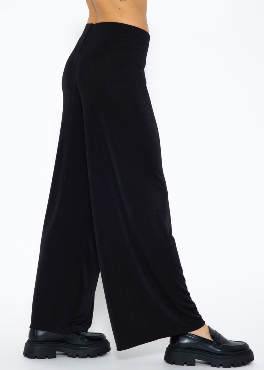 Flowing, shimmering wide-leg trousers - black