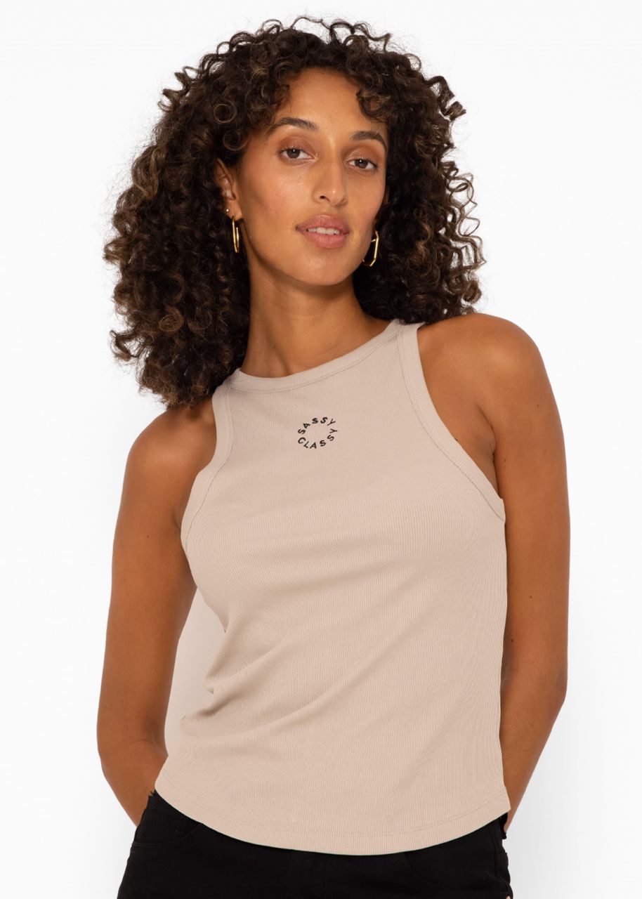 Tank top with embroidery - beige