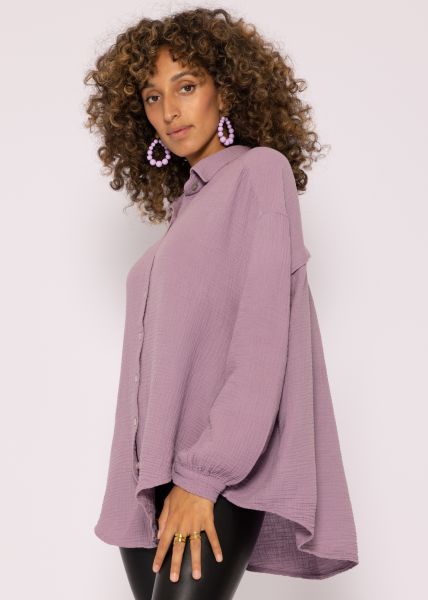 Ultra oversize Musselin-Blusenhemd, kürzere Variante, violett