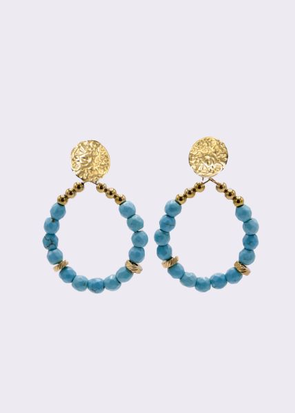 Stud earrings gold with pearls, blue Turquoise 
