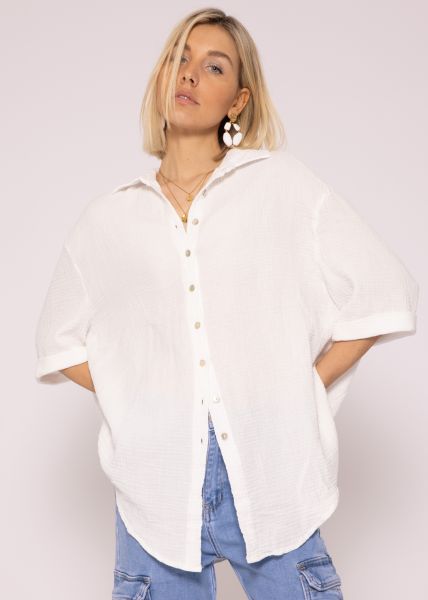Muslin blouse oversize short sleeve, short, white