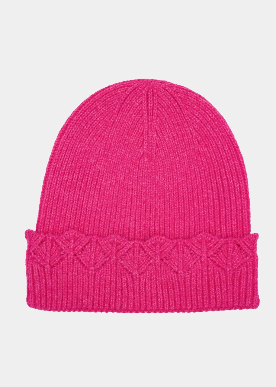 Hat with ajour knit trim - pink