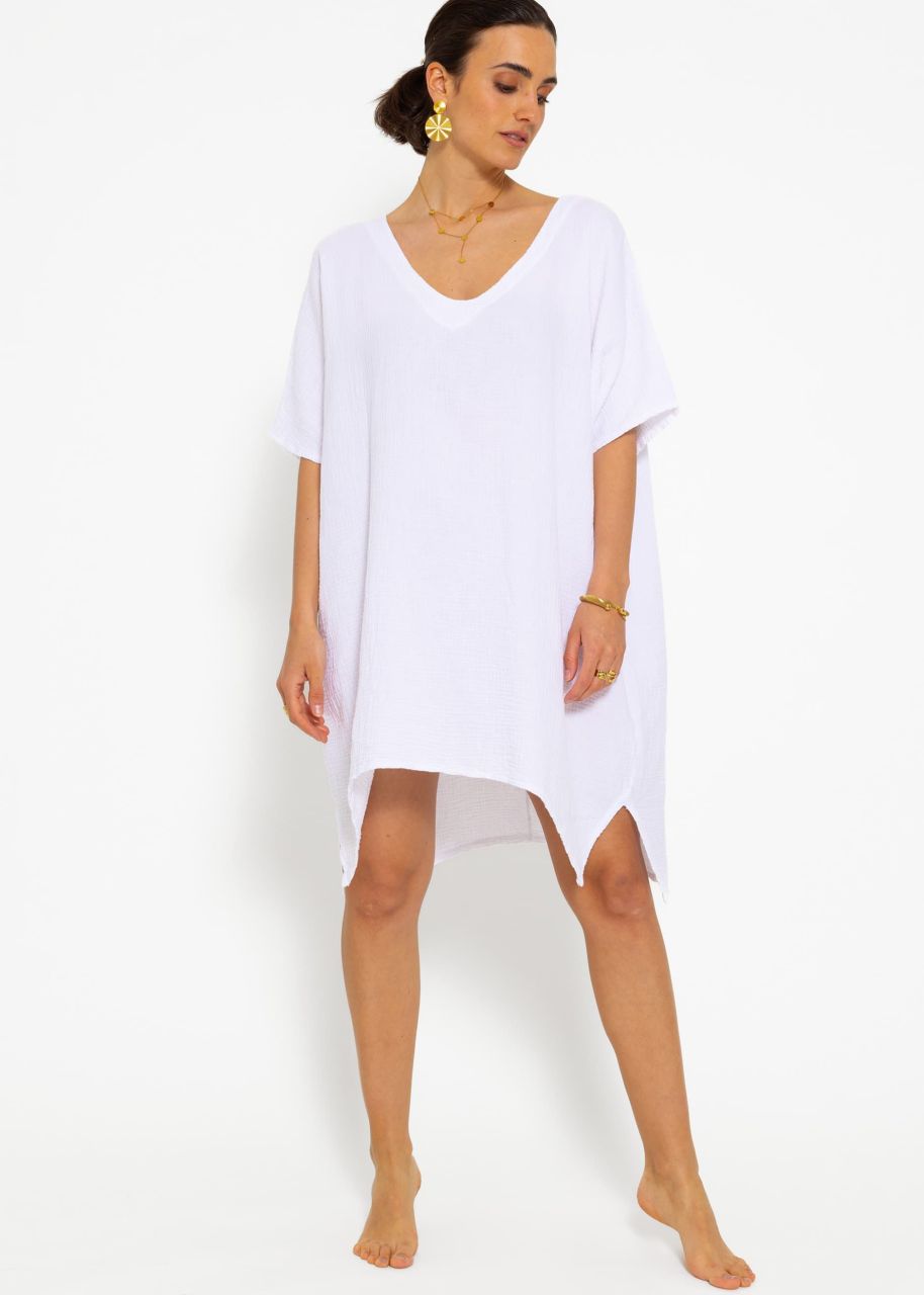 Muslin tunic with V-neck - white