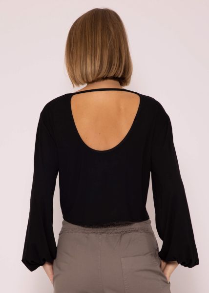 Long-sleeved shirt in jersey with back cut-out, black